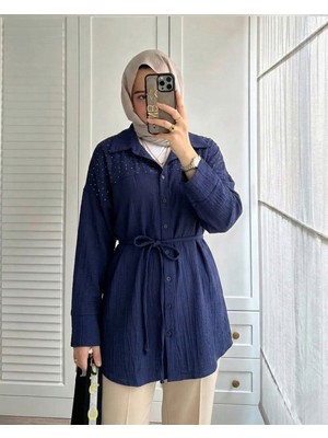 Foremia Roba Taş Detay Tunik-Lacivert -