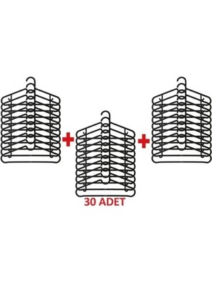 Mikasso Elbise Askısı Fular Askısı Gömlek Tişört Askısı Kırılmaz 30 Adet Set Siyah Plastik Siyah Tr