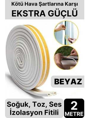 Mikasso 2 Metre Beyaz Pvc Doğrama Kapı Pencere Soğuk Geçirmez Sızdırmaz Izolasyon Fitil Yapışkanlı 1x2=2 mt