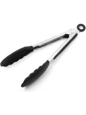 Mikasso ( 1 Adet ) Paslanmaz Çelik Saplı Silikon Uçlu Kilit Sistemli Smart Maşa Siyah Çelik Siyah