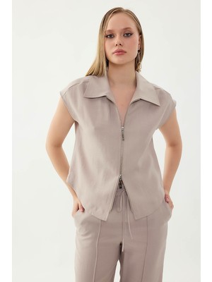 Vitrin Önü Fermuarlı Bluz