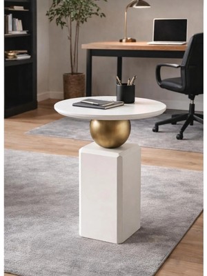 Eks Oblix , Krem-Gold Kombini Tekli Yan Sehpa Zigonmobilya  Lake 60 cm