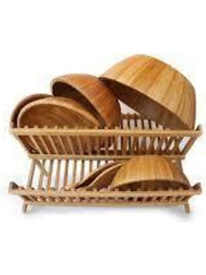 Mikasso Bambu 2 Katlı Tabaklık Bardaklık Tezgah Üstü Bulaşıklık Bambu Kahverengi