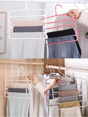 Mikasso 4 Adet Preminyum 4 Katlı Aksı Çok Amaçlı Dolap Organizatör Pantolon Askısı Havlu Şal Askısı Plastik