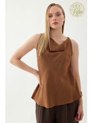 Vitrin %100 Keten Tek Düğme Sıfır Kol Bluz