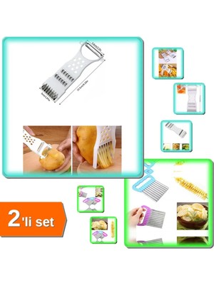 Mikasso 5 Fonksiyonlu Rende Soyacak + Pratik Kolay Patates Sebze Meyve Dilimleyici Doğrama Bıçağı - 2li Set