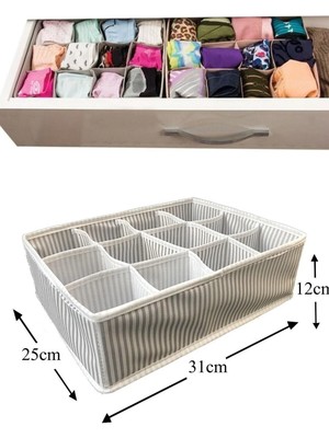 Mikasso 12 Bölmeli Çekmece Içi Düzenleyici Çizgili Kutu Organizer Plastik Gri