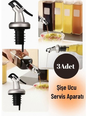 Mikasso 🟠 3'lü Şişe Ucu Servis Aparatı Seti – Yağlık ve Sosluk Akıtıcı Kapak Siyah