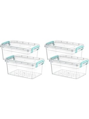 Mikasso Plastik Kutu 4 Lü Kapaklı Saplı Saklama Kabı 2 Lt 14X22X10 Plastik Turuncu Tr