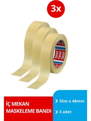 Mikasso Iç Mekan Maskeleme Bandı, Boya Bandı, Kağıt Bant, Krem, 35M x 48MM, 3'lü Set