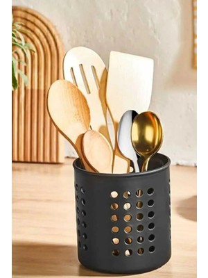 Mikasso Kaşıklık - Tezgah Üstü Delikli Kaşıklık-Kepçe-Bıçak Kurutmalık Düzenleyici Organizer Plastik Siyah
