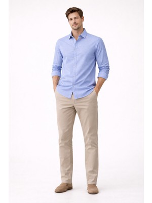 Danger Premium Flamlı Pamuklu Keten Görünümlü Erkek Gömlek Mavi