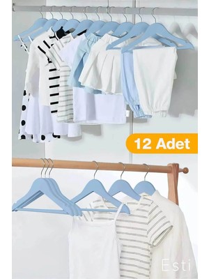 Mikasso Plastik Ahşap Görünümlü Mavi Çocuk ve Bebek Elbise Askısı 12 Adet Plastik Mavi Tr