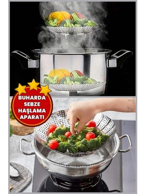 Mikasso Lüx Paslanmaz Buharda Sebze Haşlama Sepeti Katlanabilir Tencere Içi Çelik