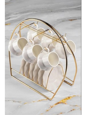 Mikasso Lüx Pratik Gold Altın Renk Kupa Fincan Askılığı Mutfak Organizeri Metal Sarı