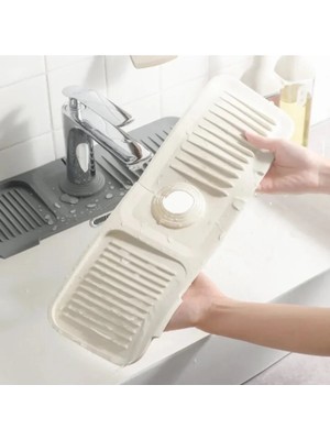 Mikasso Beyaz Bulaşık Süngeri Banyo Lavabo Tezgahı Koruyucu Silikon Musluk Matı Su Geçirmez Kaymaz Plastik B