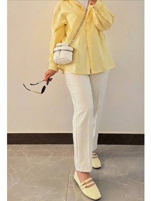 Foremia Bel Lastik Düz Paça Pantolon-Ekru -