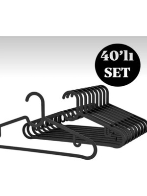Mikasso 40 Adet - Siyah Elbise, Fular, Gömlek, Tişört Askısı Kırılmaz Askı Plastik Siyah Tr
