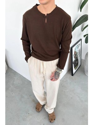 HAFKA Kahverengi Softline Düğmeli Yaka Tişört