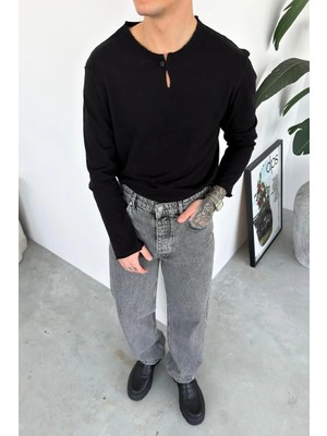 HAFKA Siyah Softline Düğmeli Yaka Tişört