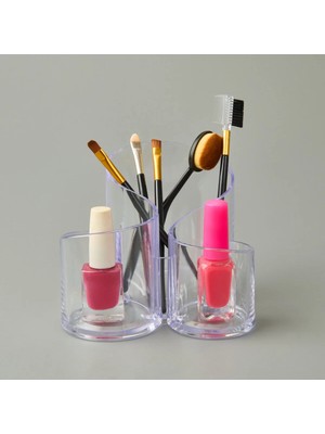 Mikasso 3 Gözlü Pratik Makyaj Organizeri - Şeffaf - 15X15X13 cm Plastik Çok Renkli Tr