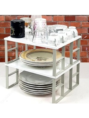 Mikasso Büyük Dolap Içi Düzenleyici Raf Bardak Rafı Düzenleme Rafı 2 Adet Metal Ekru Tr