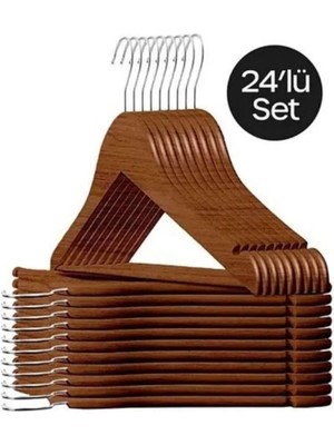 Mikasso 24 Adet - Ahşap Görünümlü Plastik A Kalite Kahverengi Elbise Askı Plastik Kahverengi Tr