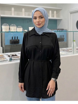 Foremia Ön Roba Detaylı Tunik-Siyah -