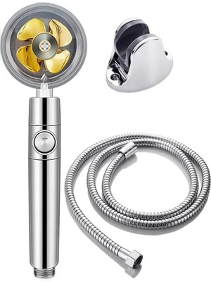 Mikasso Turbo Pervaneli Duş Başlığı Seti Mafsal Hortum Duş Başlığı Seti Hediyeli. Beyaz Krom
