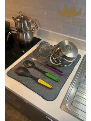 Mikasso Mikrofiber Bulaşık Kurulama Matı 36*45 cm Kurutma Örtüsü Tezgah Üstü Süper Emici Bambu Siyah