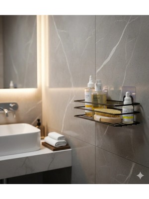 Mikasso Siyah Yapışkanlı Banyo Düzenleyici Şampuanlık Banyo Rafı Duş Rafı Organizer Siyah
