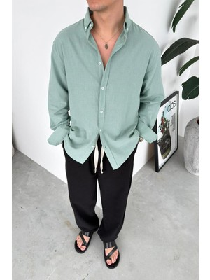 HAFKA Mint Yeşili Oversize Fresh Keten Gömlek