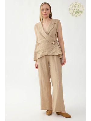 Vitrin %100 Keten Beli Ip Bağlamalı Geniş Paça Pantolon