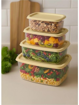 Mikasso Garner Saklama Kabı 4'lü Set Plastik Bej