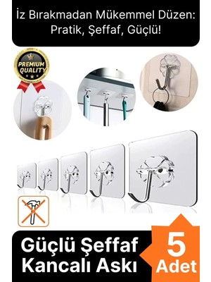 Mikasso Çok Amaçlı Süper Güçlü Kendinden Yapışkanlı Kolay Montaj Duvar Mutfak Şeffaf Askılık Kancalı Askı Be