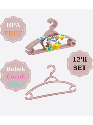 Mikasso 12 Adet Junior Kıyafet Askısı , Bebek Kıyafet Askısı Plastik Pembe Tr