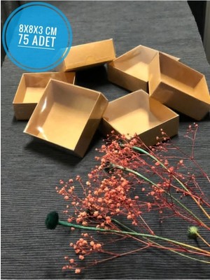 Mikasso 75 Adet 8X8X3 cm Asetat Kapaklı Kraft Kutu Düğün Nişan Kına Hediyelik Kutu Kraft 8 x 8 x 3