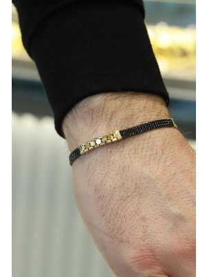 Aydın Kuyumculuk 14 Ayar Altın,erkek Siyah Taşlı Bileklik AGBLK671