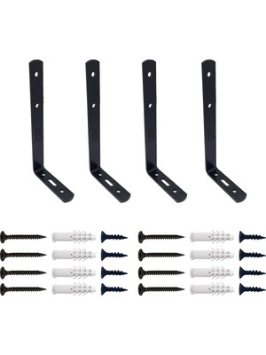 Mikasso 6 x 11.5 cm - 4 Ad. Siyah Modern Çelik Raf Altı Ayak - Metal Raf Tutucu L Demir Duvar Destek Aparatı