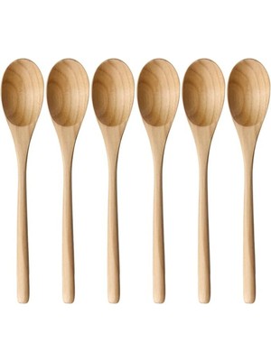 Mikasso 6'lı Ahşap Kaşık Seti Doğal Tahta Karıştırma ve Servis Kaşığı 17CM Ahşap Kahverengi