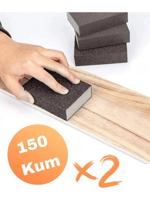 Mikasso Sünger Zımpara (150 Kum) Ahşap Mobilya Çelik Metal Tencere Tava Takoz El Zımparası Islak Kuru 2 Adet