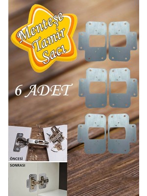 Mikasso Dolap Kapak Taş Menteşe Tamir Sacı Pratik Onarım Kiti Krom Metal Yuva Tablası 6.5 x 9 cm (6 Adet) Be