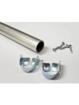 Mikasso Gardırop Askı Borusu Yuvarlak 1 Adet 70 cm Alüminyum Dolap Askı Borusu 2 Adet Boru Başlığı Gri