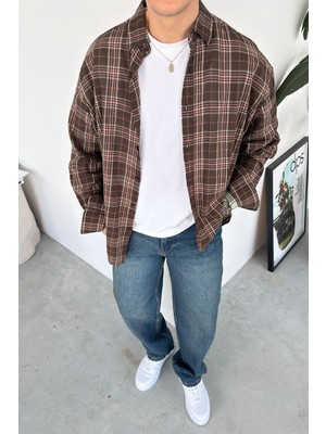 HAFKA Kahverengi Kareli Oversize Oduncu Gömleği