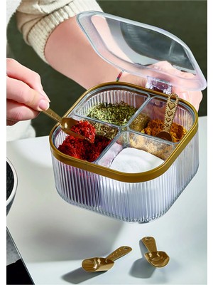 Mikasso 4 Bölmeli Şık Plastik Açılır Kapanır Kapaklı Baharatlık, Organizer, Saklama, Düzenleme Plastik