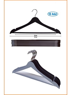 Mikasso Ahşap Görünümlü Plastik Askı, Elbise Askısı, Takım Askısı, Siyah 10 Adet, 44 cm Plastik Siyah Tr