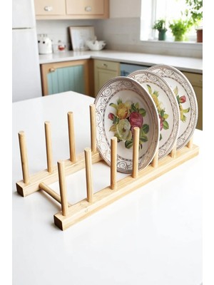 Mikasso Chamber 6 Bölmeli Bambu Tabaklık Tezgah Üstü Tabak Standı Mutfak Organizeri Bambu Çok Renkli Cn