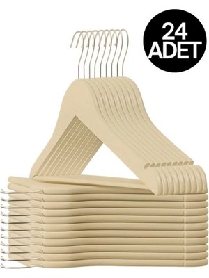 Mikasso 24 Adet Ahşap Görünümlü Plastik A Kalite Krem Elbise Askısı Plastik Krem Tr