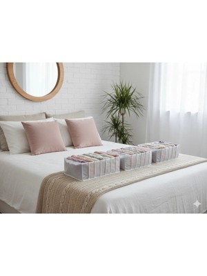 Mikasso 3'lü Organizer L Akordiyon L Boy 8 Bölmeli Çok Amaçlı Dolap Içi ve Çekmece Içi Düzenleyici Cepli Tel