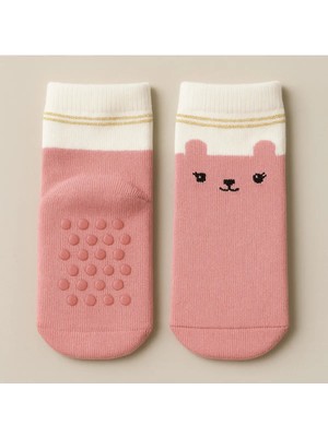 Solde 2 Çift Aynı Model Pamuklu Kaymaz Taban Bebek Çorabı – Yıkamada Bozulmayan Pembe Minimal Yüz Desen